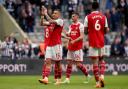 Jakub Kiwior applauds the Arsenal fans at Newcastle