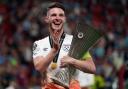 Declan Rice celebrates West Ham's Europa Conference League win