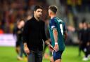 Mikel Arteta looks dejected after Champions League defeat in France