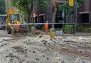 Workers at the scene in Pentonville Road in the early hours of August 18 after a water main burst