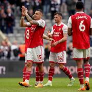 Jakub Kiwior applauds the Arsenal fans at Newcastle