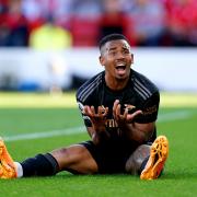 Arsenal's Gabriel Jesus shows his frustration at the City Ground