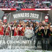 Arsenal celebrate winning the Community Shield