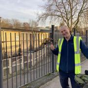 Leo Fieran next to the land he calls home in Camley Street, Camden