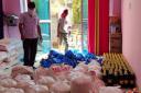 Volunteers in Rajasthan with the food packages.