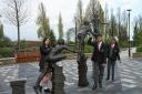 Alperton students Chantall, Patham and Nisha with the sculpture