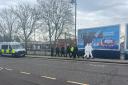 Police at Harold Wood station in February after a pensioner was killed