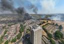 Three of the fires raging yesterday afternoon, as seen from the sky - the fire to the left was in Dagenham, the fire in Wennington can be seen in the far distance, and the fire to the right was in Dartford