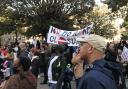 People protesting low-traffic measures outside Hackney Town Hall last year.