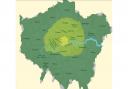 Current London-wide Low Emission Zone in yellow and ULEZ expansion in light green.