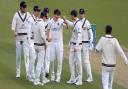 Middlesex's Ethan Bamber (facing) celebrates with his team mates the wicket of Somerset's Tom Abell during the LV= Insurance County Championship match at Lord's Cricket Ground, London. Picture date: Sunday April 11, 2021.