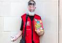 The Big Issue vendor Mike Danks, 61, sells the magazine at the near the border of Hackney and Islington at Finsbury Park station.