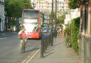 Cyclists on the 100-yard stretch of Balls Pond Road that connects the two segments of CS1. Picture: Ramzy Alwakeel