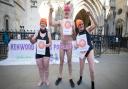 Pond swimmers (l-r) Mary Powell, Martin Fahey and Pauline Latchen protesting outside the Royal Court of Justice