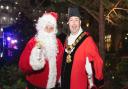 The mayor of Islington with Santa Clause at a Christmas lights switch-on at 250 City Road