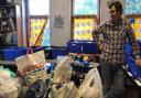 VIc Mason amongst some of the donations for Muswell Hill Foodbank