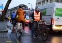 John Ackers, of Cycle Islington, at the Active Travel Now cycle lane protest in Penton Street this morning. Picture: Polly Hancock