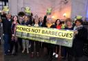 Save Highbury Fields campaigners protest outside Islington Town Hall before last night's full council meeting. Picture: Pollyy Hancock