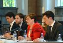 Gazette hustings for Islington South and Finsbury in St Mary's Church. From left: Alain Desmier, Jason Charalambous, Emily Thornberry and chair Ramzy Alwakeel. Picture: Polly Hancock