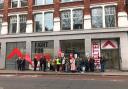 Shelter workers set up a picket line outside the charity's offices in Old Street