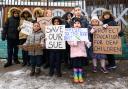 Children protest against proposed cuts to Laycock Primary School's deaf unit in December 2022