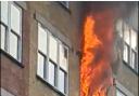 A Twitter video showing flames at the fire in Bartholomew Close, Barbican