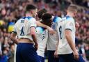 Bukayo Saka celebrates after scoring for England against Ukraine