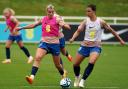 Alessia Russo and Lotte Wubben-Moy during an England training session