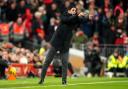 Arsenal boss Mikel Arteta issues instructions at Anfield