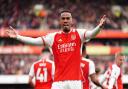 Gabriel celebrates giving Arsenal the lead against Crystal Palace