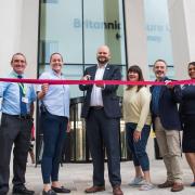 Mayor of Hackney Philip Glanville cuts a ribbon to mark the opening of the new Britannia Leisure Centre at Shoreditch Park.