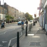 Cyclists on the 100-yard stretch of Balls Pond Road that connects the two segments of CS1. Picture: Ramzy Alwakeel