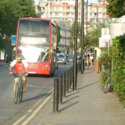 Cyclists on the 100-yard stretch of Balls Pond Road that connects the two segments of CS1. Picture: Ramzy Alwakeel