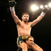 John Ryder celebrates after the WBA World, WBC Diamond & Ring Magazine Super-Middleweight Titles fight at the M&S Bank Arena, Liverpool.