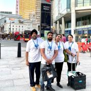 Jorawar Singh Rathour, left, with (l-r) Gursharan Singh, Amrita Kaur, and Samita Kaur.