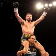 John Ryder celebrates after the WBA World, WBC Diamond & Ring Magazine Super-Middleweight Titles fight at the M&S Bank Arena, Liverpool.