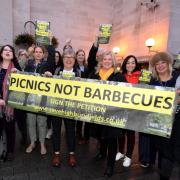 Save Highbury Fields campaigners protest outside Islington Town Hall before last night's full council meeting. Picture: Pollyy Hancock