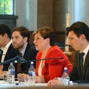 Gazette hustings for Islington South and Finsbury in St Mary's Church. From left: Alain Desmier, Jason Charalambous, Emily Thornberry and chair Ramzy Alwakeel. Picture: Polly Hancock