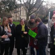 Sian Berry and Islington residents during the installation of the pollution measuring devices one month ago