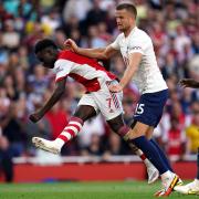 Arsenal's Bukayo Saka in last year's North London Derby at the Emirates