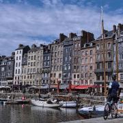 A cyclist in Honfleur harbour