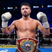 John Ryder celebrates winning the WBO Interim world super-middleweight title