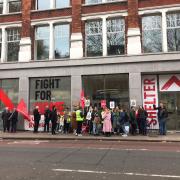 Shelter workers set up a picket line outside the charity's offices in Old Street