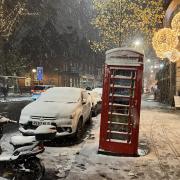 Upper Street disappearing under the snow on Sunday