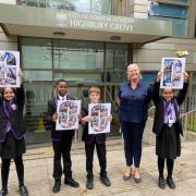 Headteacher Aimee Lyall and Year 7 students at City of London Academy Highbury Grove