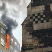 A Twitter video showing flames at the fire in Bartholomew Close, Barbican