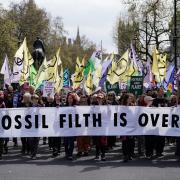 Extinction Rebellion demonstrators in Whitehall, London, today (April 24)