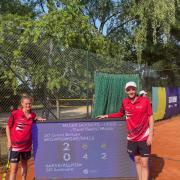 Lily Mills and partner Andrew Brownsword celebrate in Berlin.