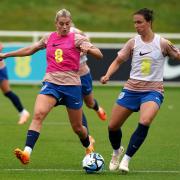 Alessia Russo and Lotte Wubben-Moy during an England training session