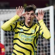 Arsenal's Kai Havertz celebrates his late winner at Brentford